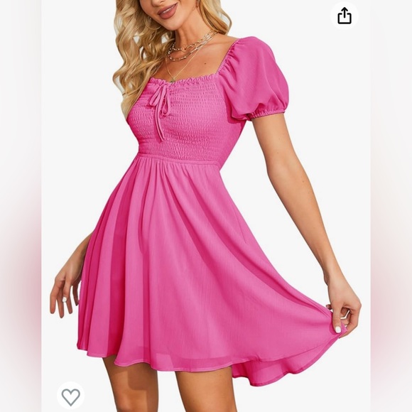 Byinns Women's Sweetheart Neckline, Smocked, Puff Short Sleeve Drawstring Dress - Picture 3 of 6